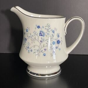 Noritake China Creamer Serene Garden White Blue Floral Silver Rim 8 oz. Decor